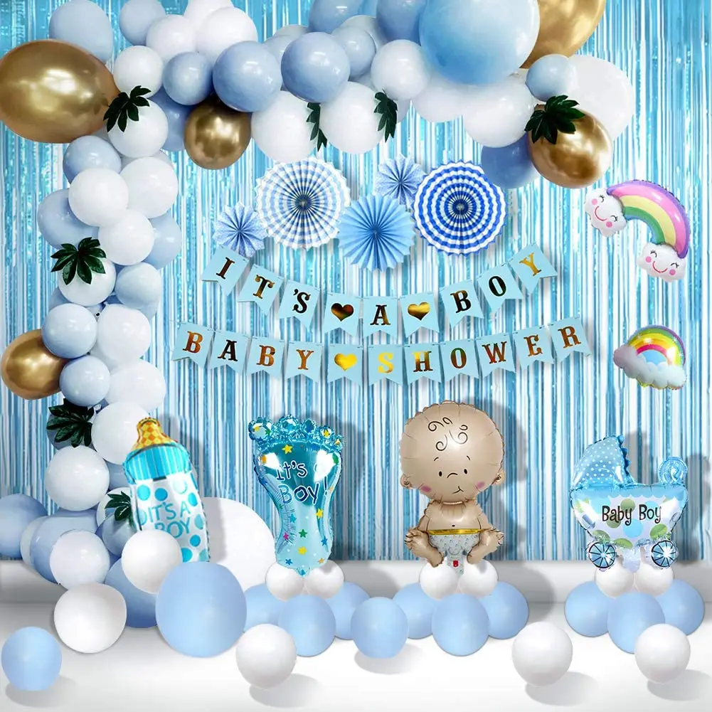 Paper Folding Fans and Paper Honeycomb Balls Baby Shower Decoration for Boy Kit by KeaParty Confetti Balloons Its a Boy Banner and Balloons Party Supplies OH BABY Letters Balloons 
