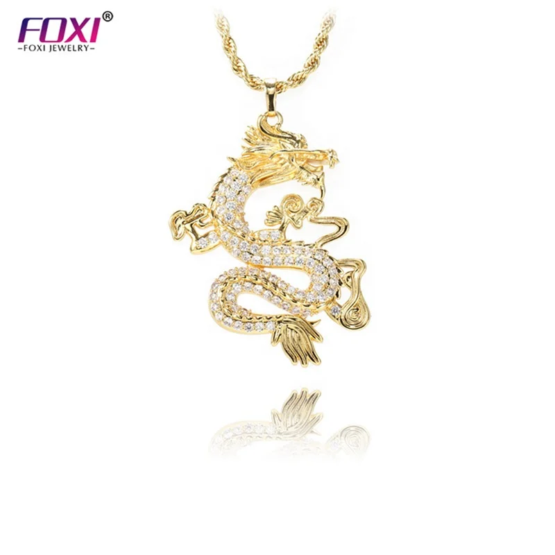 

Gold Color Jewellery Cubic Zirconia Mascot Ornaments Lucky Symbol Dragon Pendant Necklaces