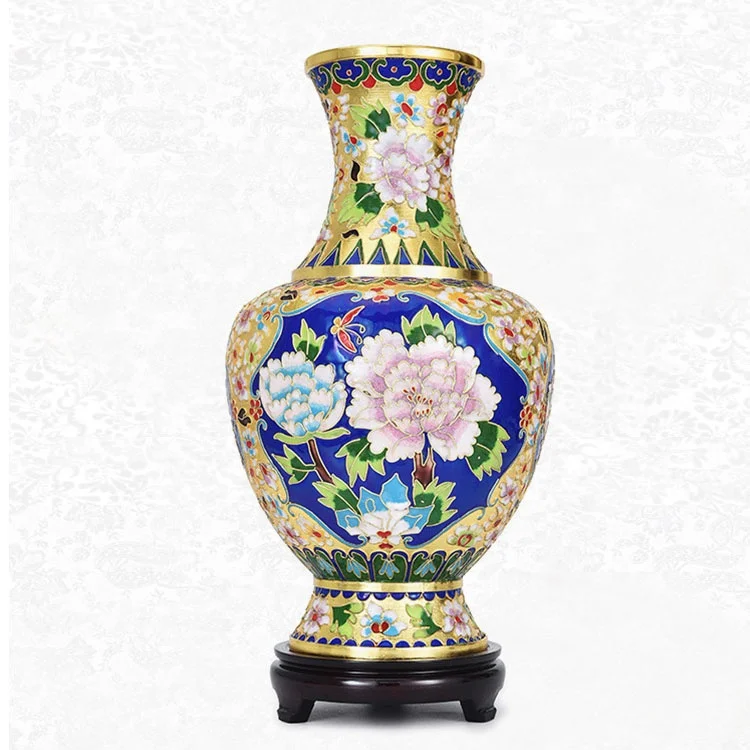 

Cloisonne vase 15 inch golden peony vase handmade copper cloisonne enamel flower vase, As the photos