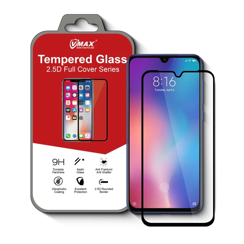 

2.5d round edge screen protector 9h tempered glass For Xiaomi Redmi Note 6 note 7 Pro/mi9/mi cc9 Screen Protector with 2 pack