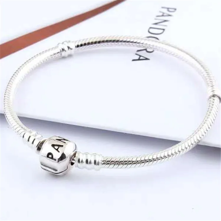 

925 Sterling Silver Bracelet Moments Snake Chain Bracelet Bangle Fit Women Pandoraer Bead Charm For Diy Jewelry