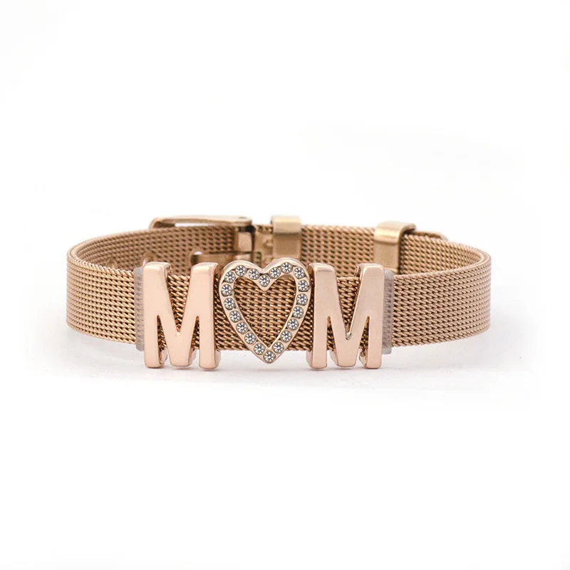 

High quality Stainless steel 18K gold-plated bracelet diamond mom strap bracelet for Mother's day gift, Gold,silver