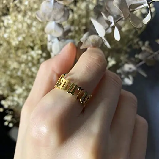 

2021 Hot Sale Gold Plated Stainless Steel Ring Retro Customizable Letter Ring  12 Zodiac Ring