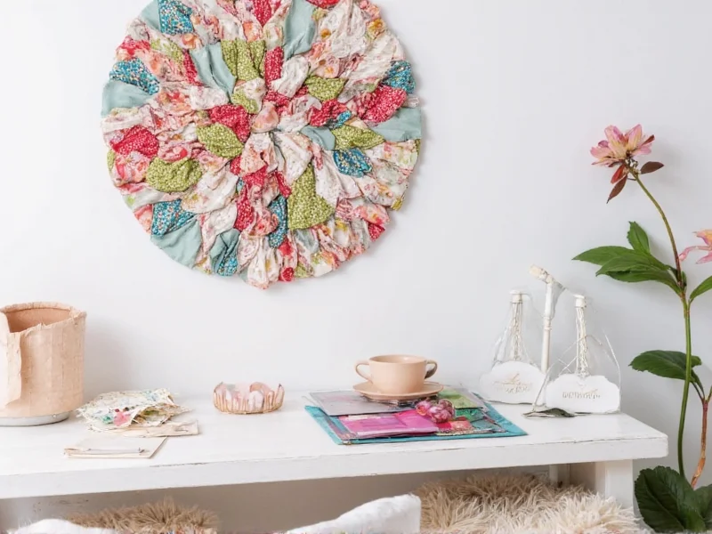 Handmade fabric wall art created from Joann remnant scraps