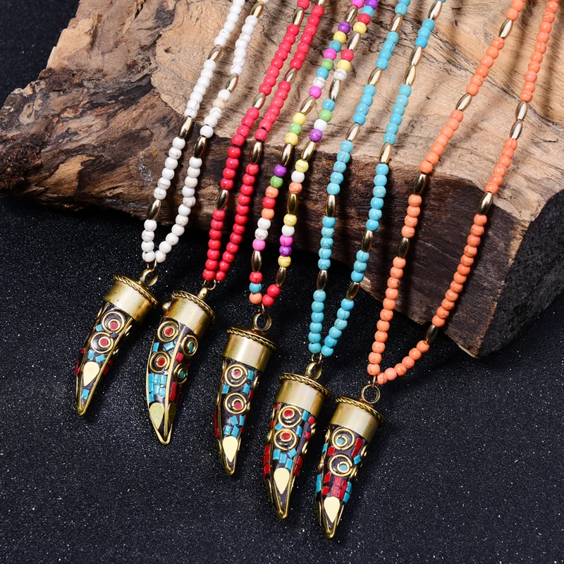 

Nepal Horn Ethnic Long Necklace Fashion Statement Handmade Bohemian Pendant Collares Vintage Collier Femme Chic