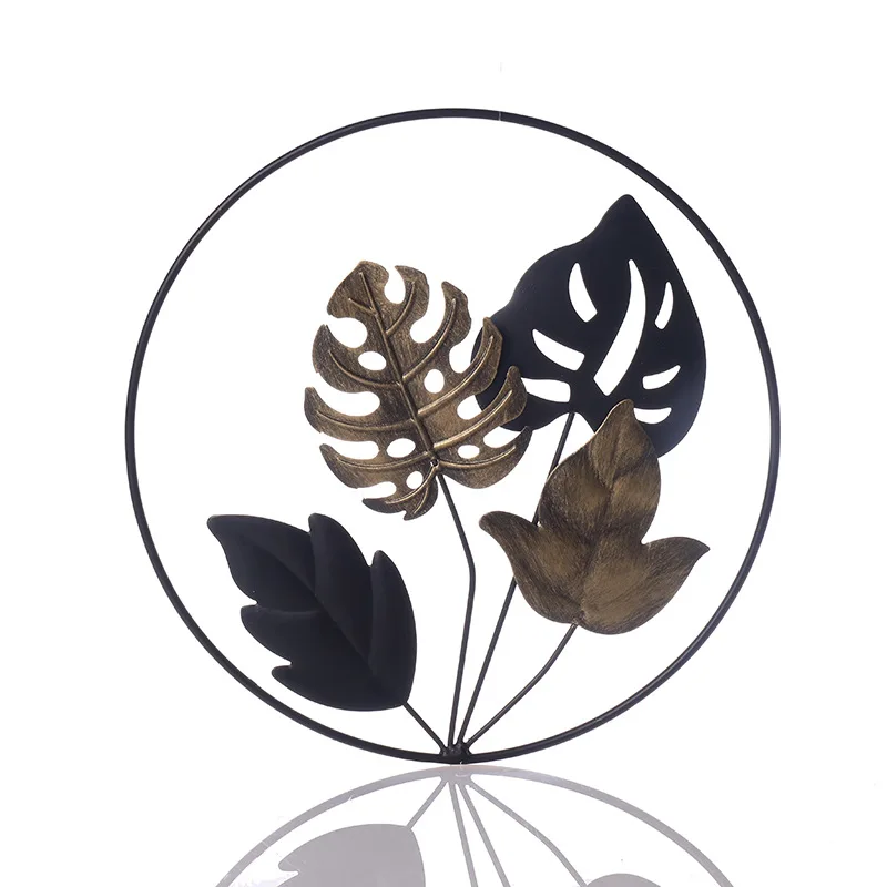 

Black and Gold Leaves Circle Metal Decoration Wrought Iron Wall hanging Decor