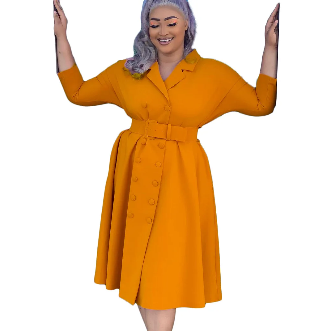 

Long-sleeved double-breasted suit collar plus size dress for women in 2022 she in, Picture color