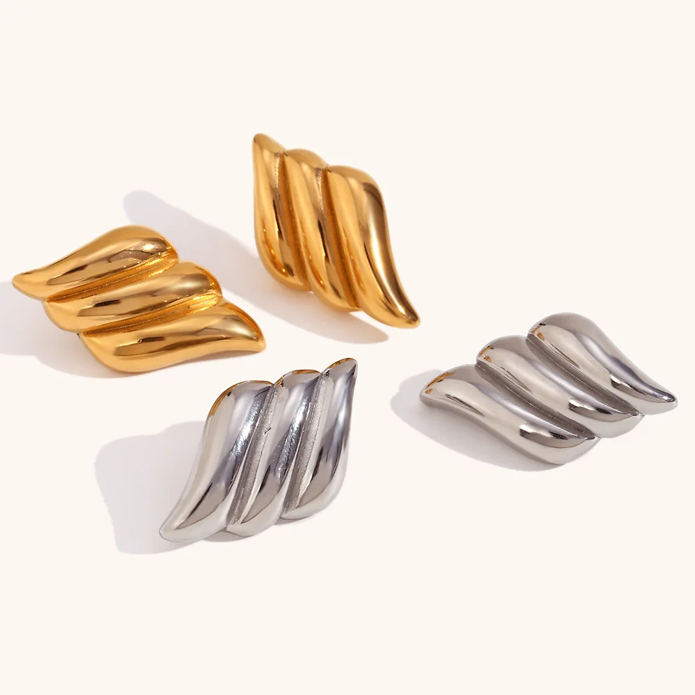 

Fashion Jewelry Triple Wave Post Earrings High End Texture Stainless Steel Western Style Stud Earrings for women