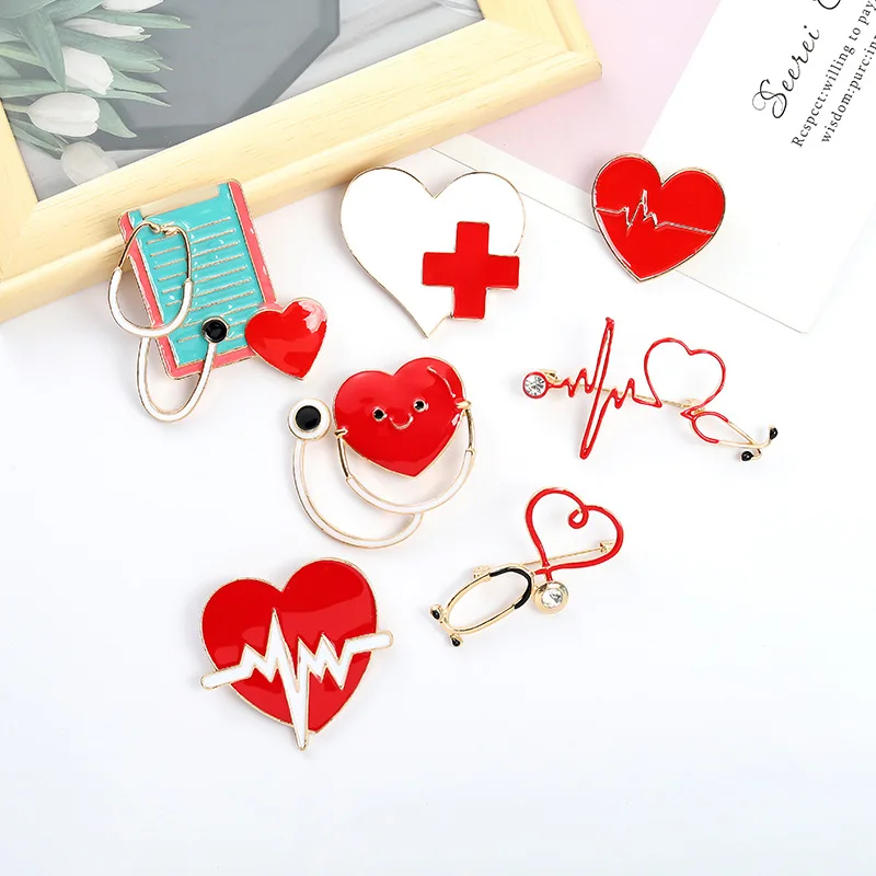 

Medical Related Pins Custom Electrocardiogram Heartbeat Stethoscope Medical Enamel Pin for Doctor Nurse