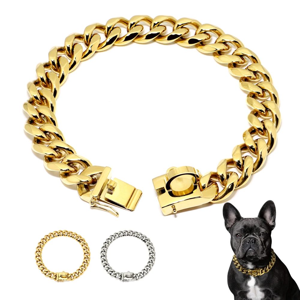 

Stainless Steel Dog Collar Metal Chain Martingale High-end Show Collar Bully Dogs Doberman Safety Collars for Medium Large Dog, Gold/silver