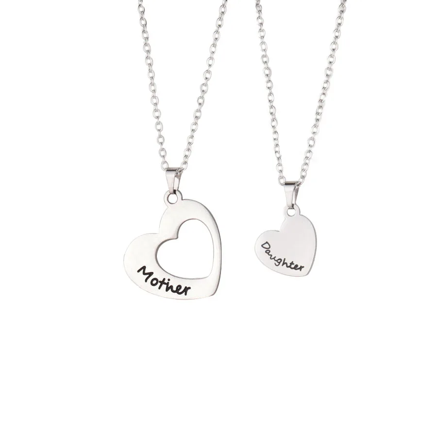 

Wholesale Mother's Day Gift Stainless Steel Mother Daughter Letters Engraved Pendant Necklaces Heart Charm Necklaces