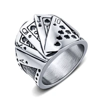 

Magician Poker Poker Men's Titanium Steel Ring Retro Hip Hop Poker Straight Flush Casting Ring