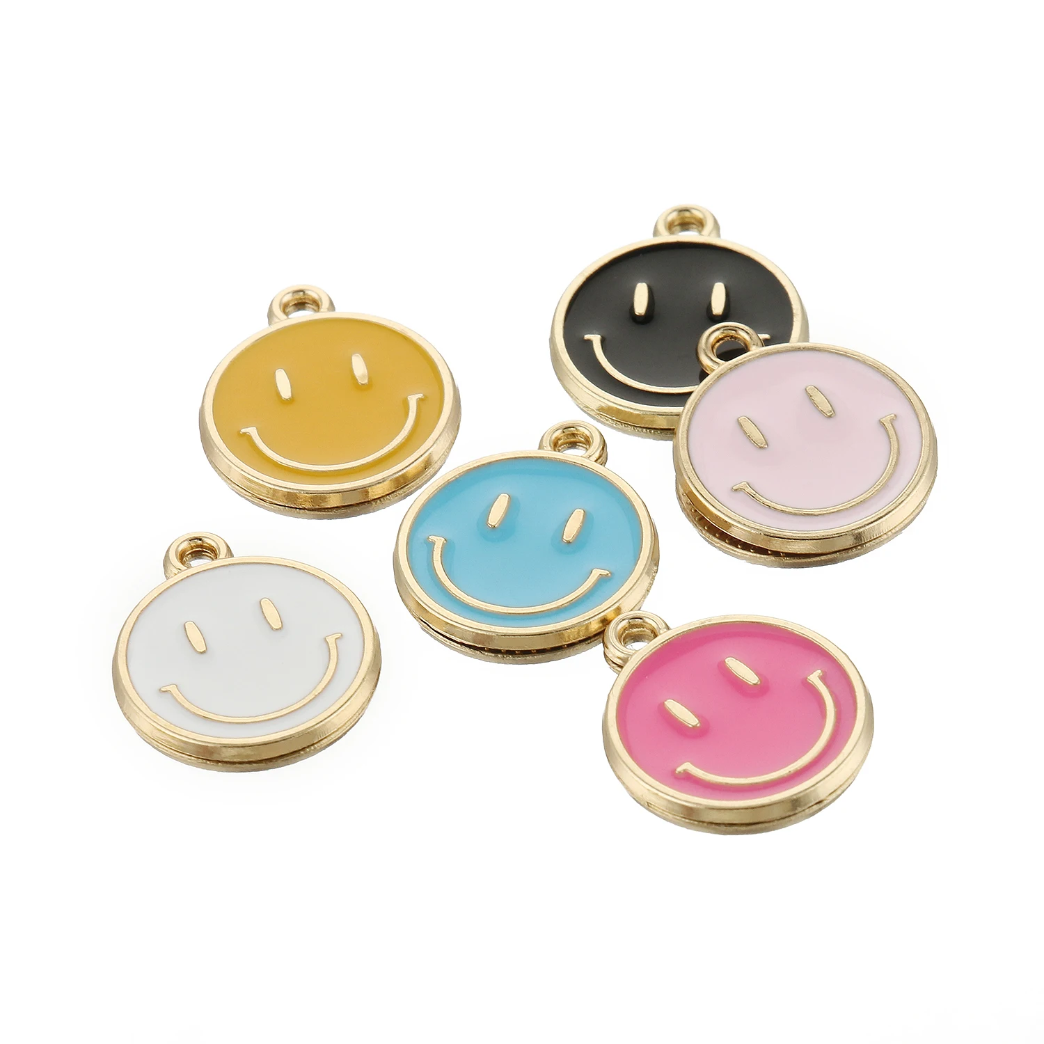 

Round Alloy Enamel Smiling Face Charms Smiley Necklaces Pendants for DIY Colorful Charms Handmade Jewelry, As picture