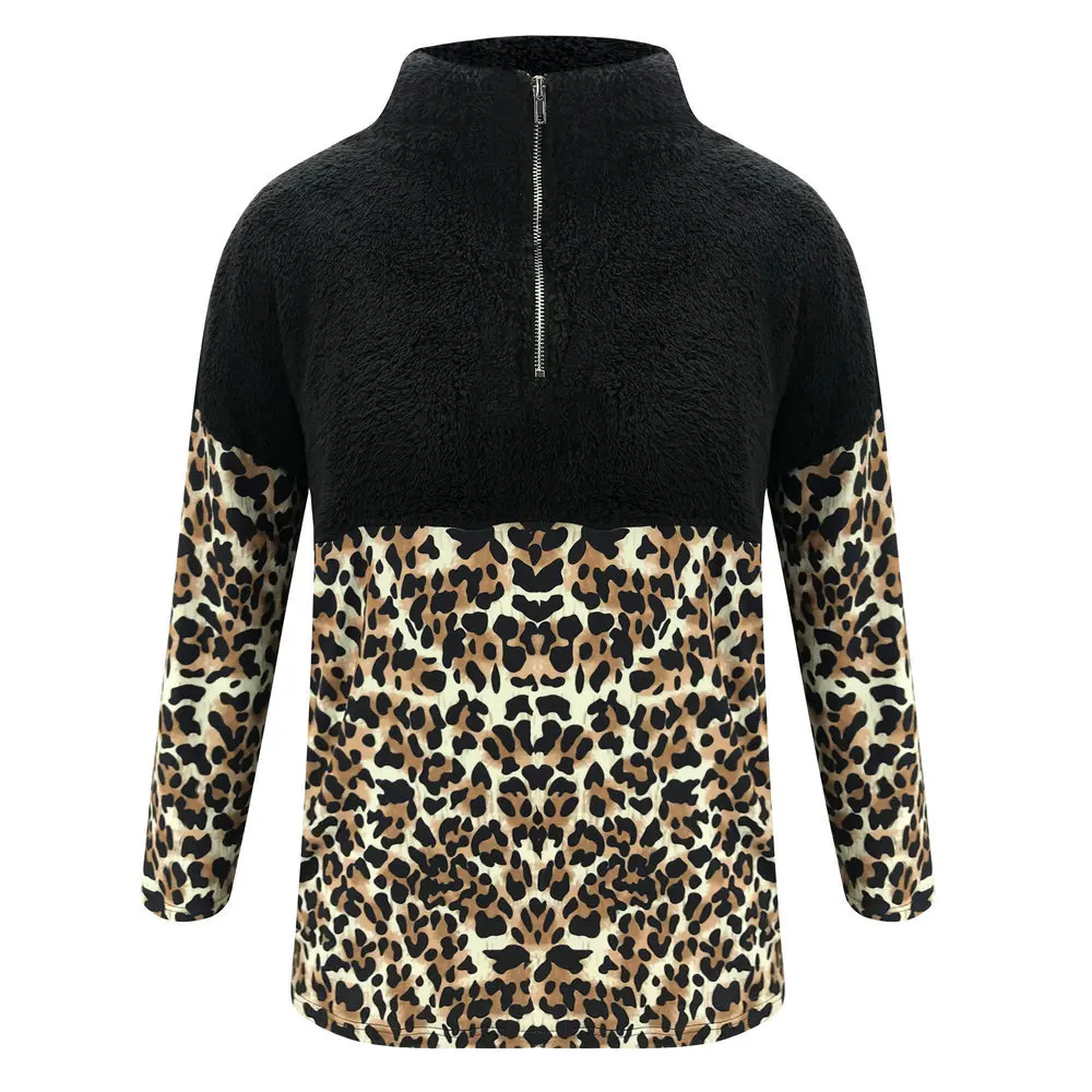 

Customized Leopard Printed Hoodie Women Cotton Zipper Hooded Sweatshirt Patchwork Lond Sleeve Fancy Hooded Shirt DOM108, Wine, black