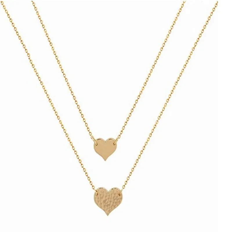 

Dainty Layered Heart Necklace Pendant Handmade Gold Choker Layering Long Necklace for Women