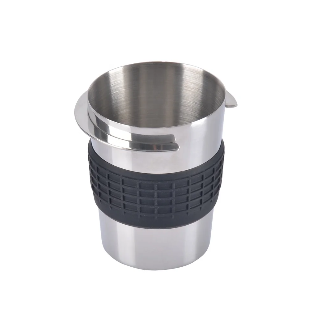 

CAFEMASY Coffee Tools Stainless Steel Coffee Powder Cup with Silicone Belt Non-Slip Coffee Dosing Cup