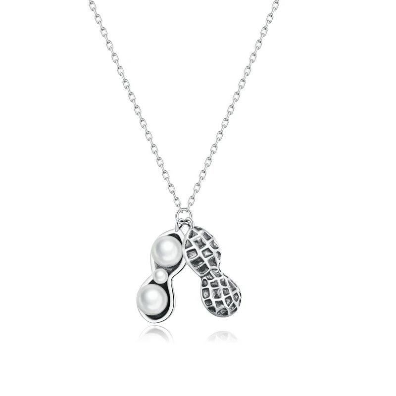 

Personality S925 Sterling Silver Chain Peanut Pendant Solid Silver Pearl Necklace Choker