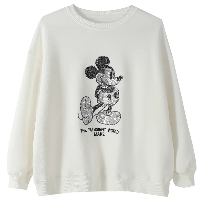 

Autumn and winter hoods thickened cover Mickey cartoon Sequin cotton leisure round neck sweater for women wholesale