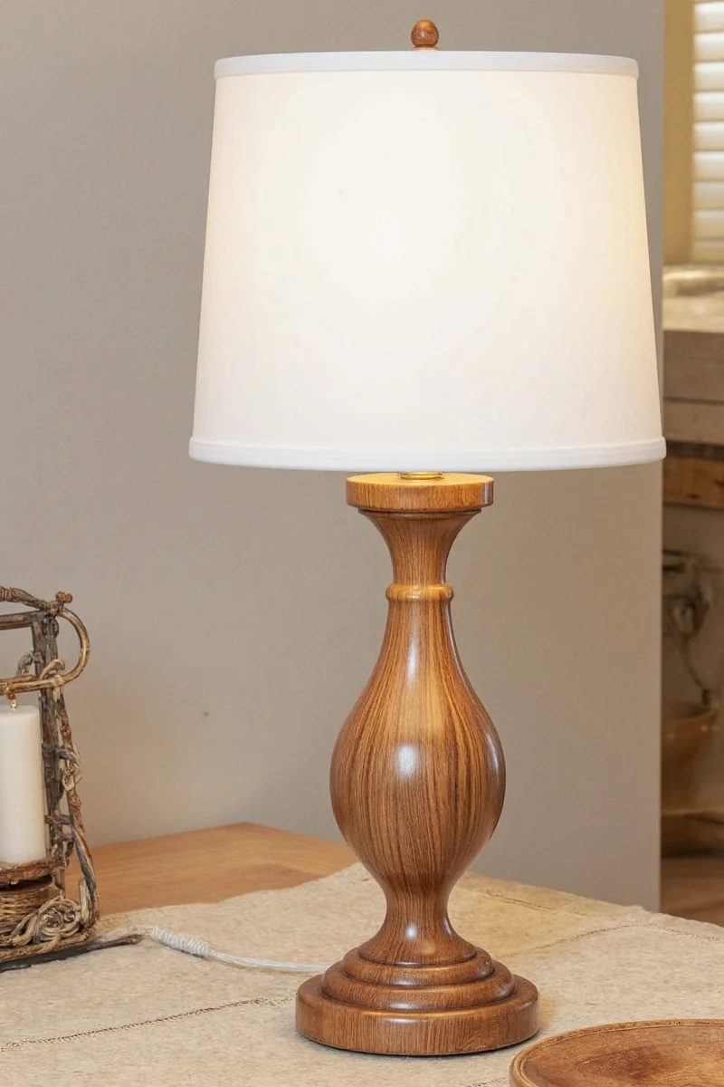 Warmly lit living room with a small accent lamp