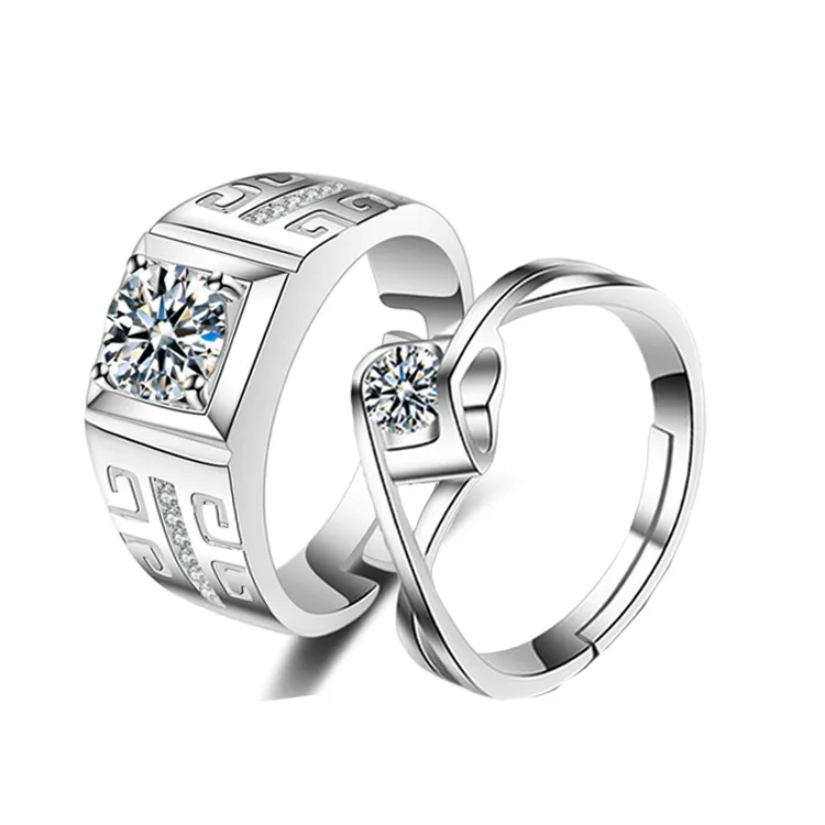 

High Quality Copper Plated+Gemstone Diamond Wedding Rings for Couples Online  Couple Rings Jewelry 2021, As photo