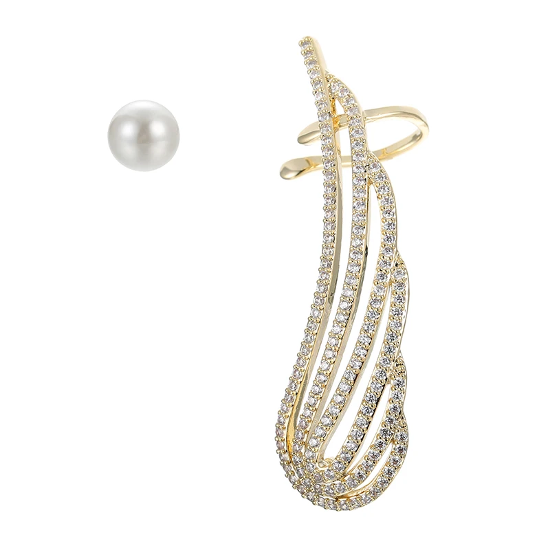 

ONYSS Fashion Ear Cuffs Birs Feather Shape Women 2020 trend Gold Plated Pearl Crystal Ear Clips