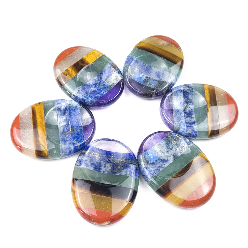 

Healing 7 Chakra Crystal Oval Pocket Palm Gemstones for Anxiety Stress Thumb Worry Stone