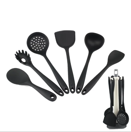 

manufacturer wholesale 6-piece sets food grade silicone cooking spatula kitchen utensils for cooking, Black ,red ,green