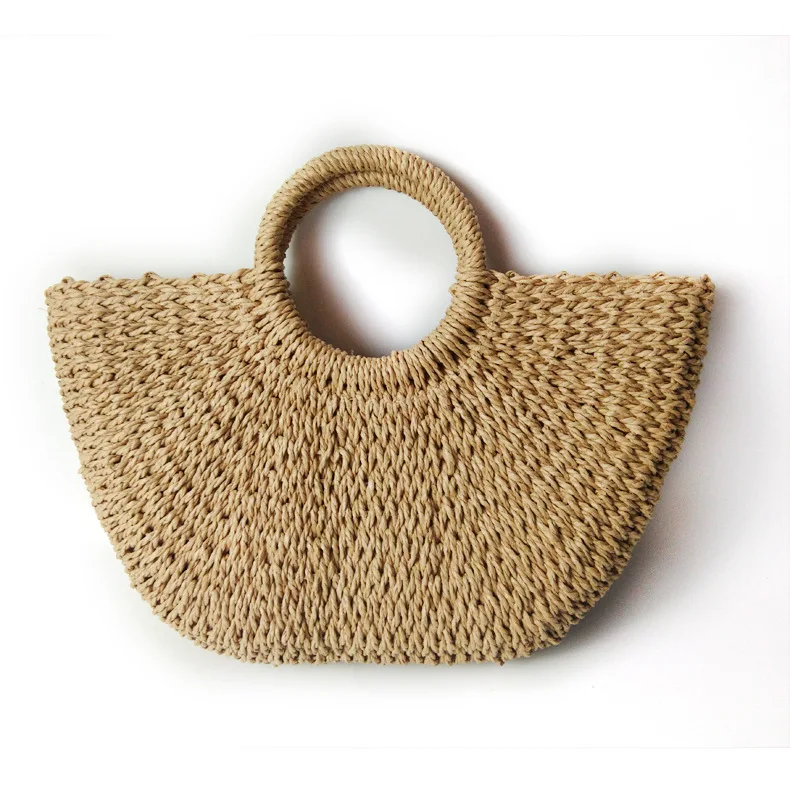 

Wholesale New style trending rattan straw beach bags tote large shoulder handbags women summer purses 2021 with round handle, 2 colors