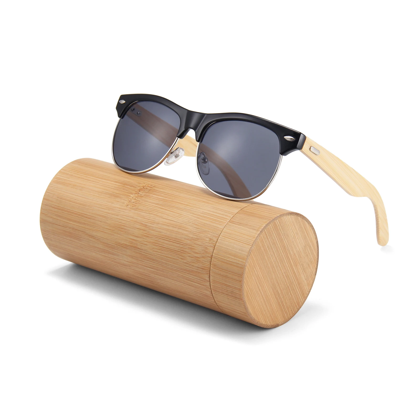 

HongKang italian eyewear brands half frameless eco friendly bambu oversized vintage sun glasses bamboo, Custom colors