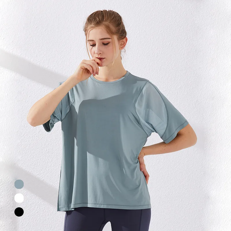 

Wholesale Quick Dry Sports Shirts for Ladies Loose Style Polyester Yoga Shirts for Women