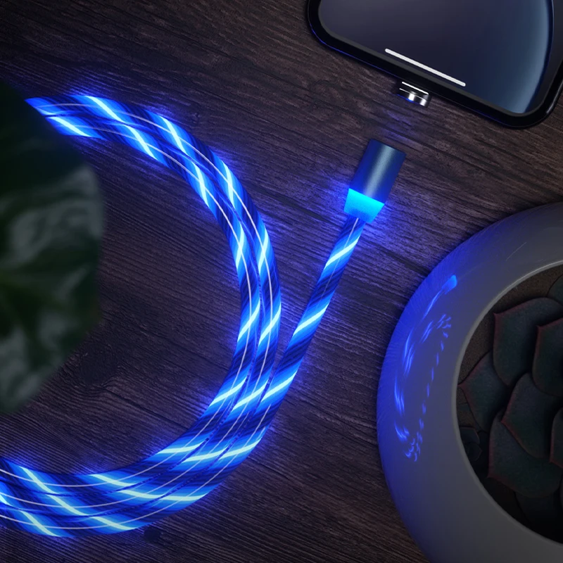 Metal Magnetic LED Flowing Light Mirco USB Cable