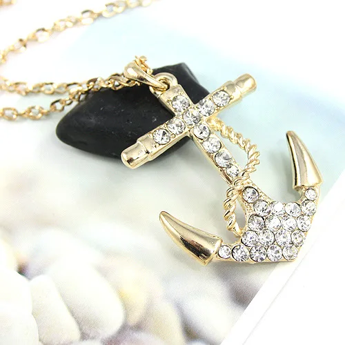 

Women's Fashion Cubic Zirconia Necklace 18k Gold Plated Jewelry Ship's Anchor Crystal Pendant Necklace