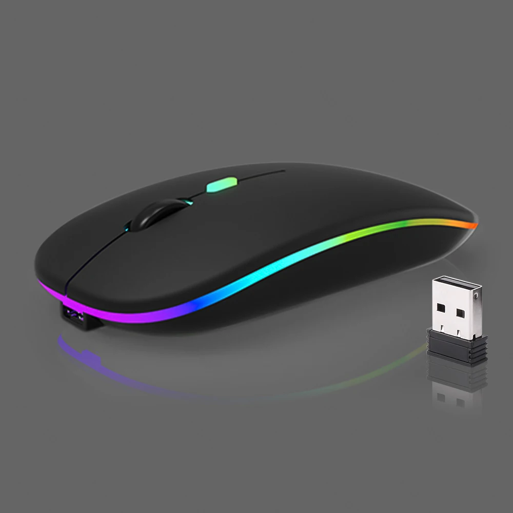 

Wireless Mouse BT Rechargeable Mouse Ultra-thin Silent LED Colorful Backlit Gaming Mouse For iPad Computer Laptop PC, Black/white/pink+rgb light