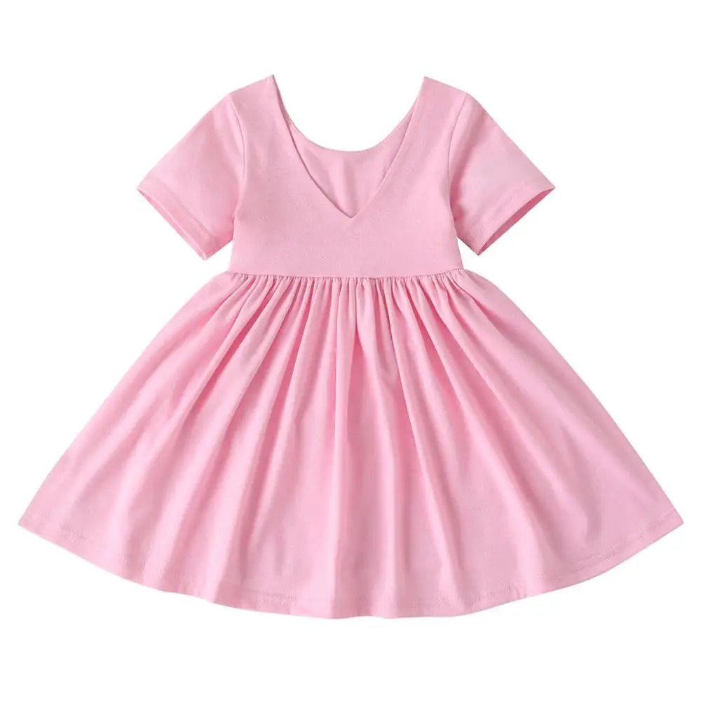 
Seamless Round Neck Front Pocket Girls Gender kids Girls Summer Twirl Dresses for Children 