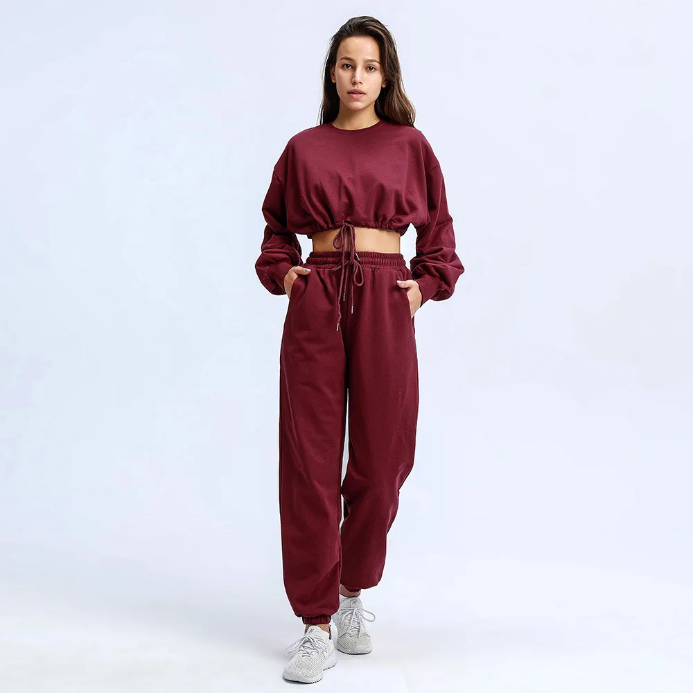 

Winter Warm Fleece Women Casual Tops and Pants Sports Suit Women Pullovers Women Sets Pocket Two Piece Tracksuit Set