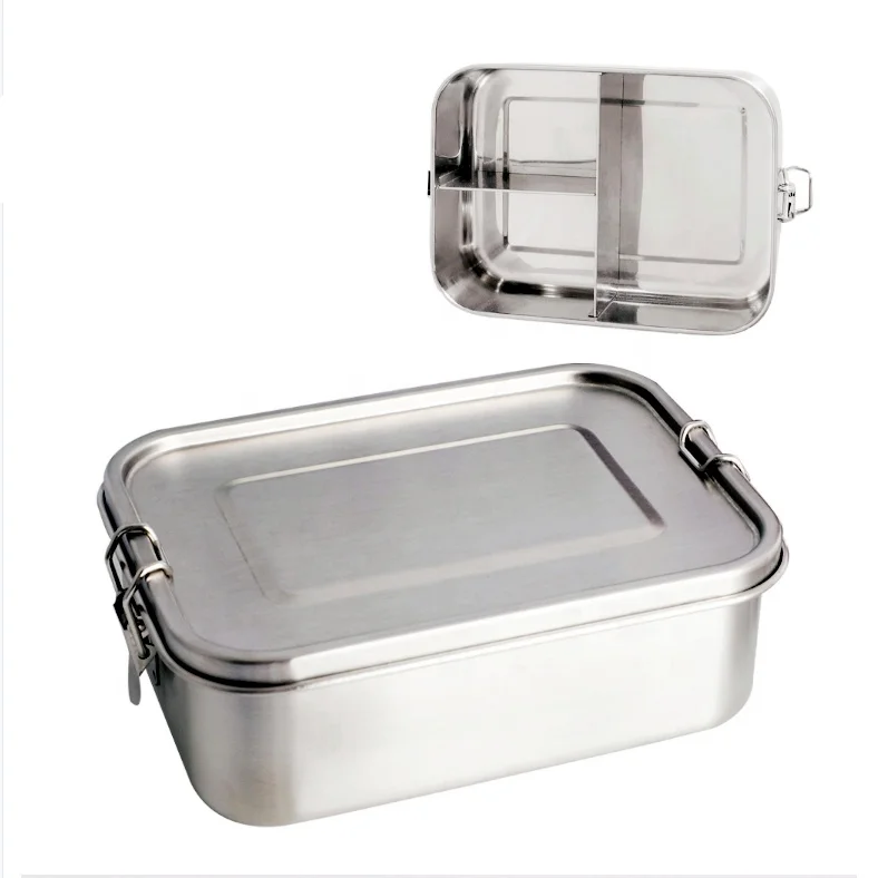 

1200ml 304 Stainless steel metal lunch box food rectangle reusable take out kids school travel bento box with 3 compartment
