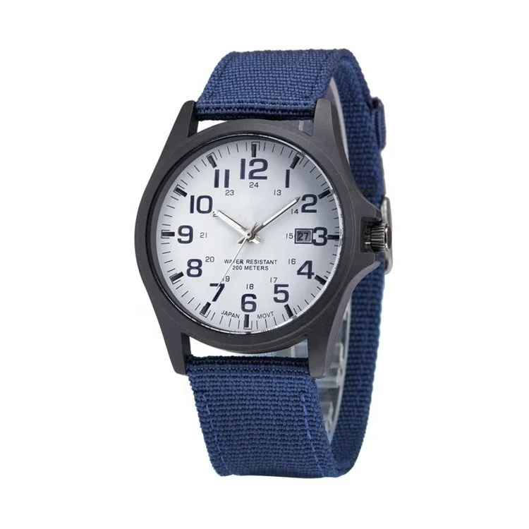 价格便宜与海军蓝色尼龙表带阿拉伯小时标记石英塑料手表