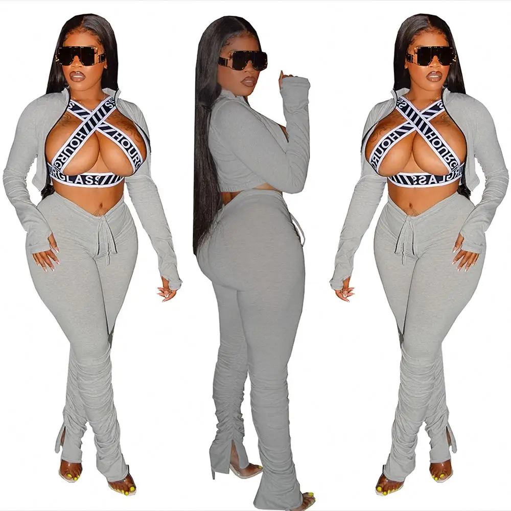 

Stylish Casual Long-SleeveEd Zip-Pleated Pants Set trendy women clothing stacked pants 2 piece set women clothing