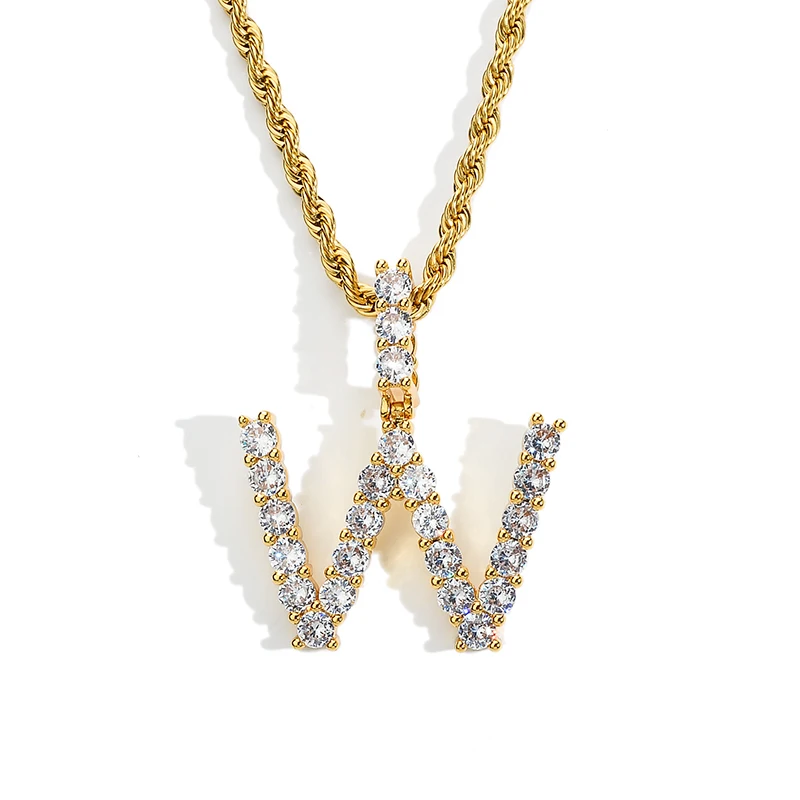 

Wholesale Letters cubic zirconia tennis diamond ice out letters initial pendant necklace women's jewelry