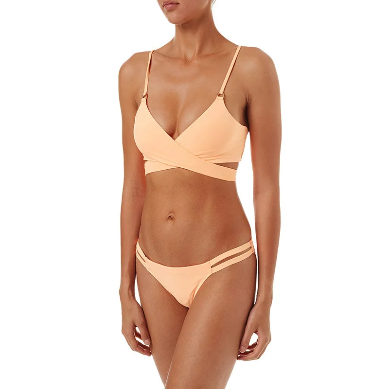 

2021 new design hotsale two piece swimwear ajustable straps bikini solid swimsuits, Multiple color options