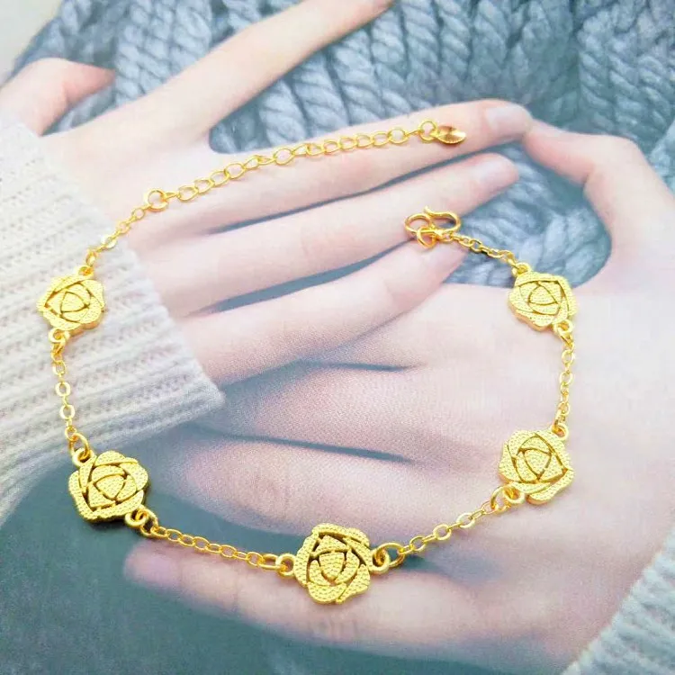 

Gold Plated Rose Bracelet Exquisite Craftsmanship Gold Rose Bracelet Ladies Jewelry