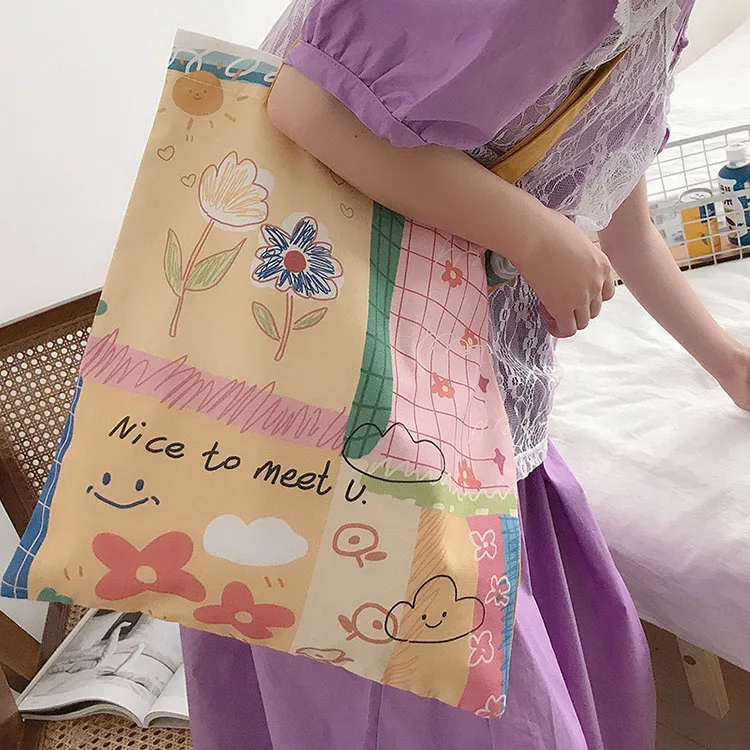 

YASEN Custom Painted Women Canvas Shoulder Bags Cotton Cloth Fabric Casual Tote Books Bag Cute Shopping Bags For Girls