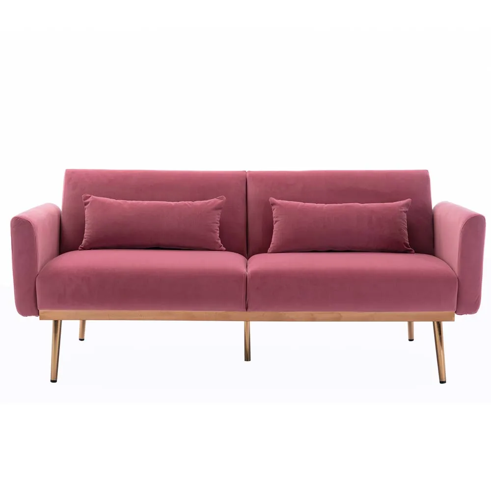 

Scandinavian Style Sofa Pink Velvet Foldable Sofa Bed Convertible Living Room Sofas, Optional