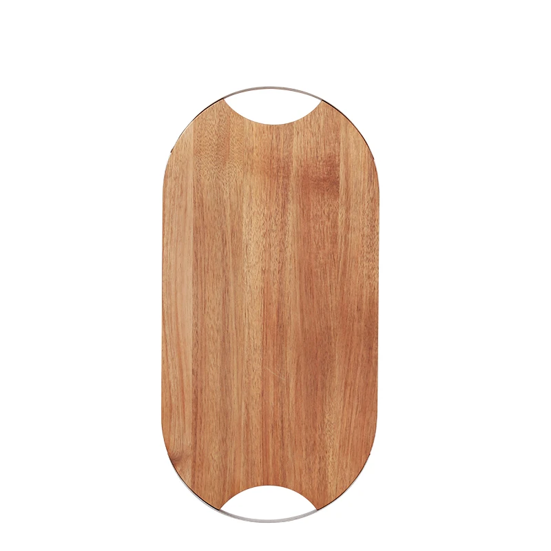 

Custom Factory Price Durable Round Acacia Wood Chopping Cutting Board with Metal Handle for Gift, Natural