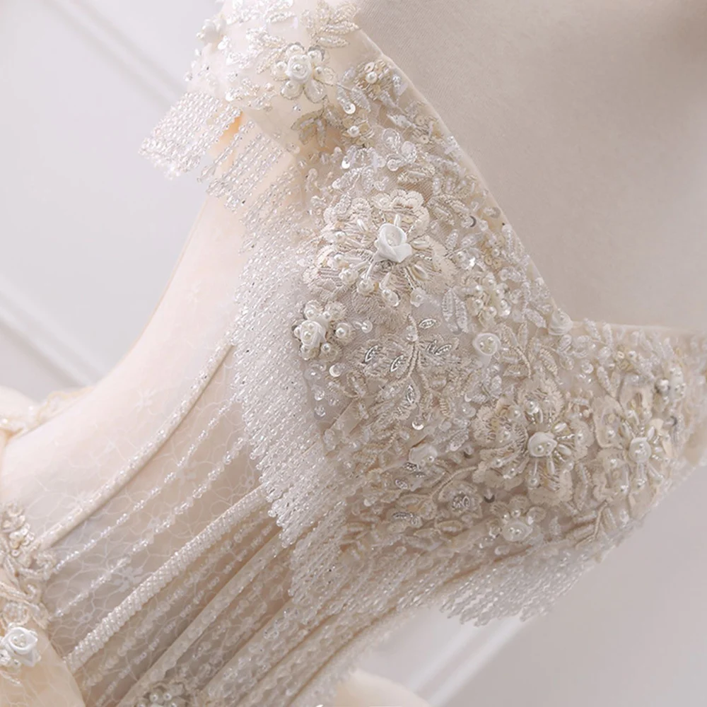 2020 Gorgeous Ball Gown Wedding Dresses Vestido De Noiva Appliques Flowers Beading Crystal Shiny Bridal Dress
