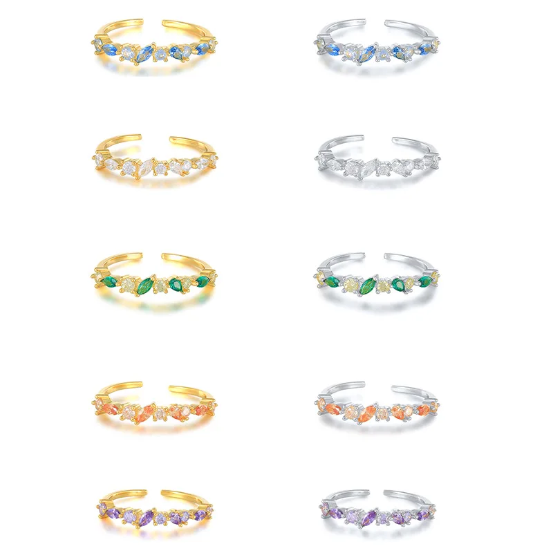 

CANNER 925 Sterling Silver 18K Gold Plated Multi Color Stone Zircon Rings Jewelry Zircon Rainbow Ring