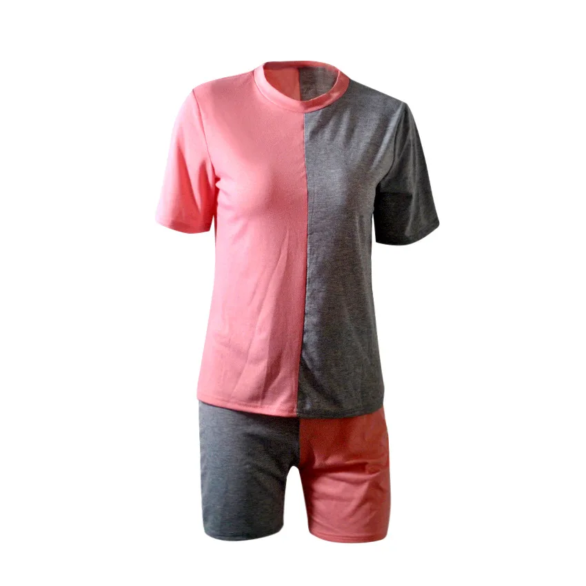 

Summer women clothes 2021 Casual Splicing Plus Size Shorts 2 Piece Set Clash Color Tight Casual Sexy Suits for Ladies, Picture shows