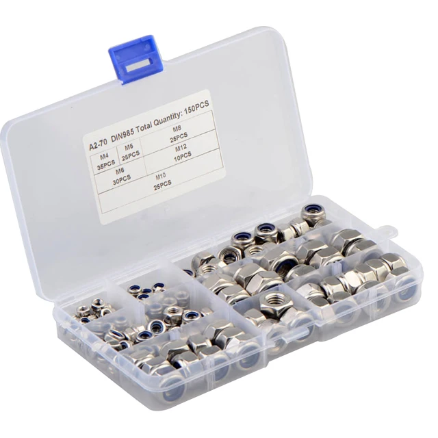 

150pcs 304 stainless steel DIN985 hexagonal nylon self-locking nut combination set