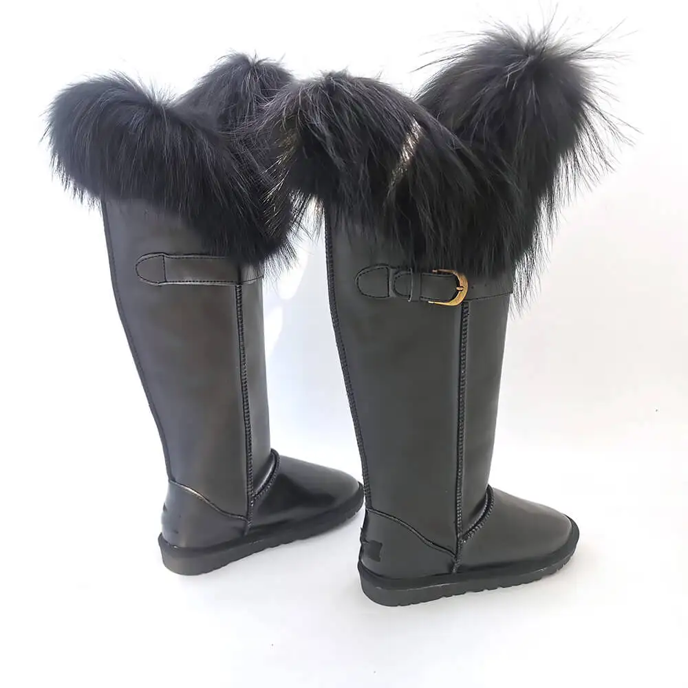 

Fuzzy Overknee Boots Trendy Womens Black Tall Real Raccoon Fur Lined Knee High Boots With Fur Inside
