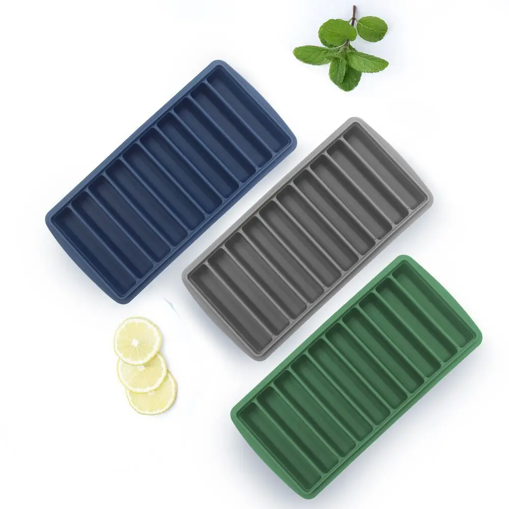 

Highly Quality Silicone Ice Tray Mold With Cover Long Strip Ice Cube Moulds Cake Baking Ice Cream Molds Kitchen DIY Accessories, Green,blue,gray